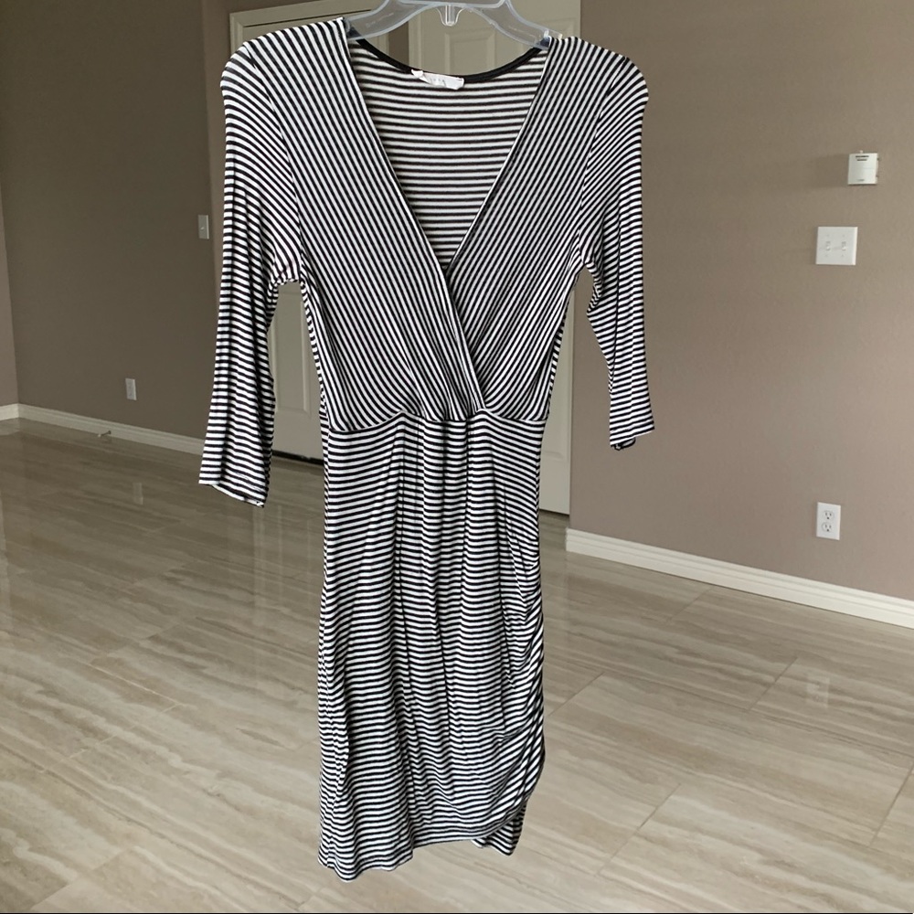 black and white mini wrap dress